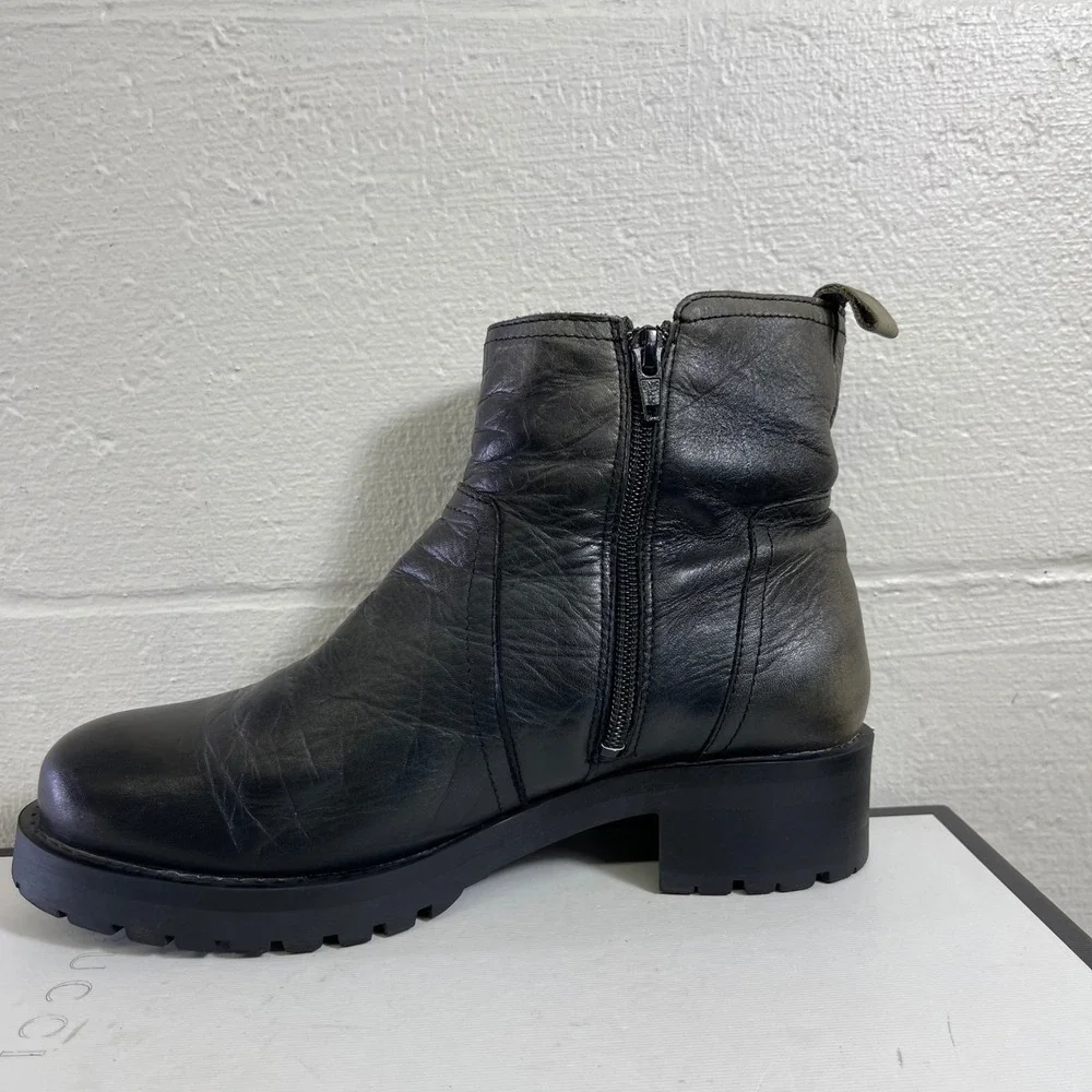 Miz Mooz Poolie Ankle Boots Black Leather Zip Side Women's Size 40 EU/9-9.5 US